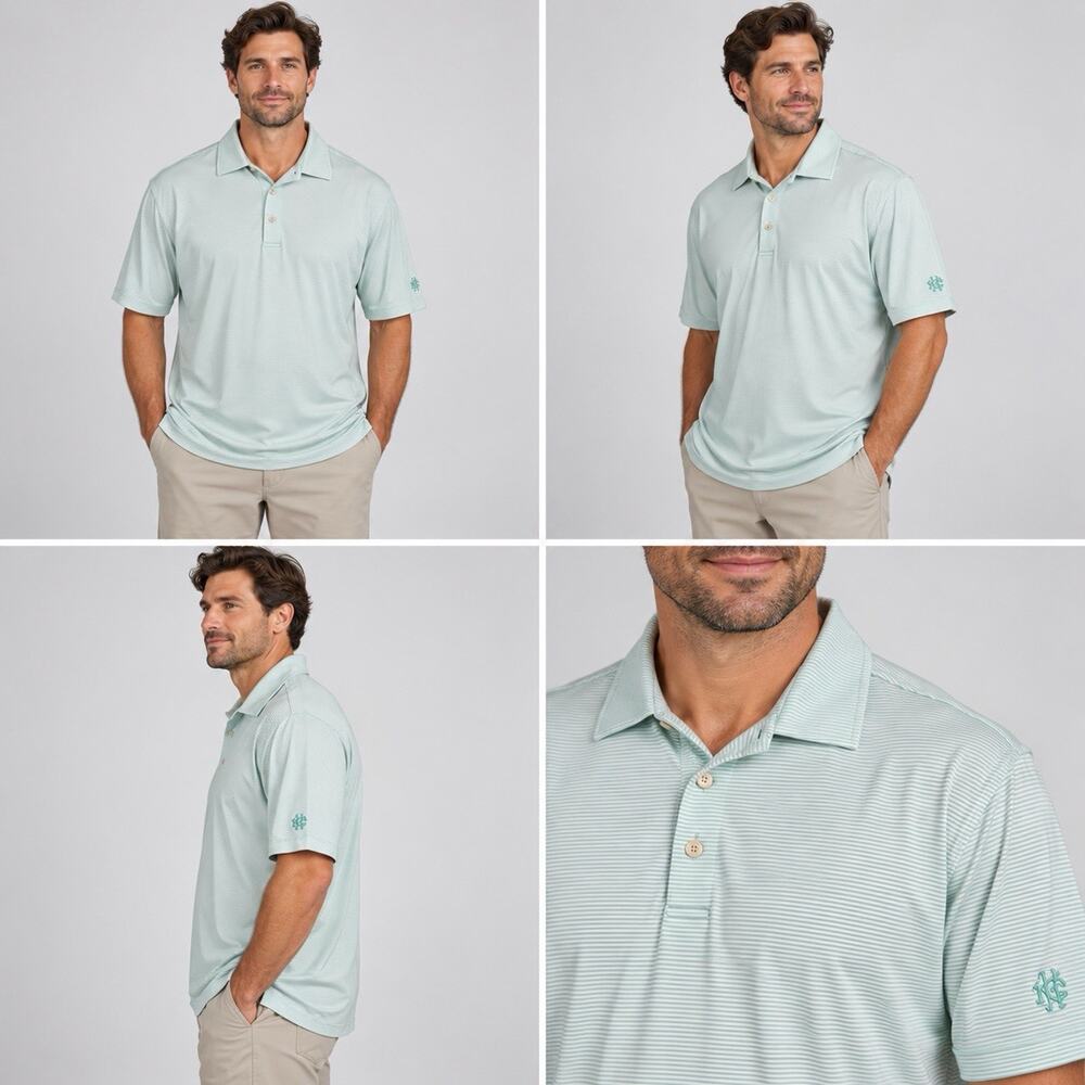 Peter Millar Summer Comfort Golf Polo Mens XL Mint Green White Striped Stretch